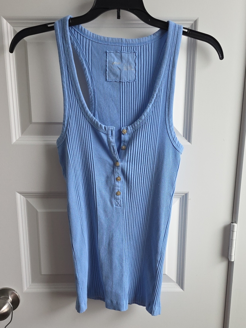 aerie Light Blue Ribbed Henley Tank Small G232